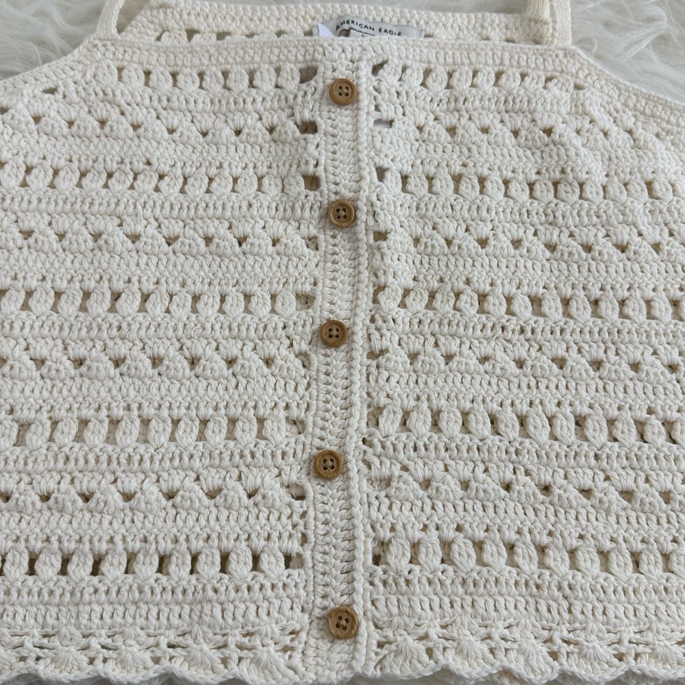 NWT American Eagle Women’s Cream Crochet Crop Top Size Small - Picture 5 of 8